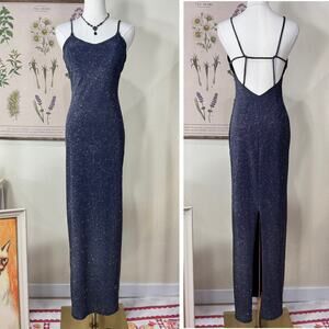 Vtg 90s Y2k Glitter Open Back Formal Dress Sexy Romantic Whimsigoth Dark Fairy S